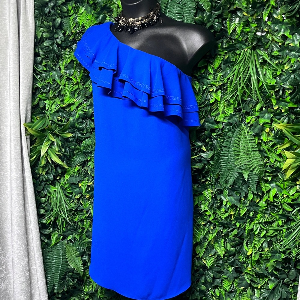 APT 9 Dress Women's‎ XL Royal Blue One Shoulder Ruffle Cocktail 3471